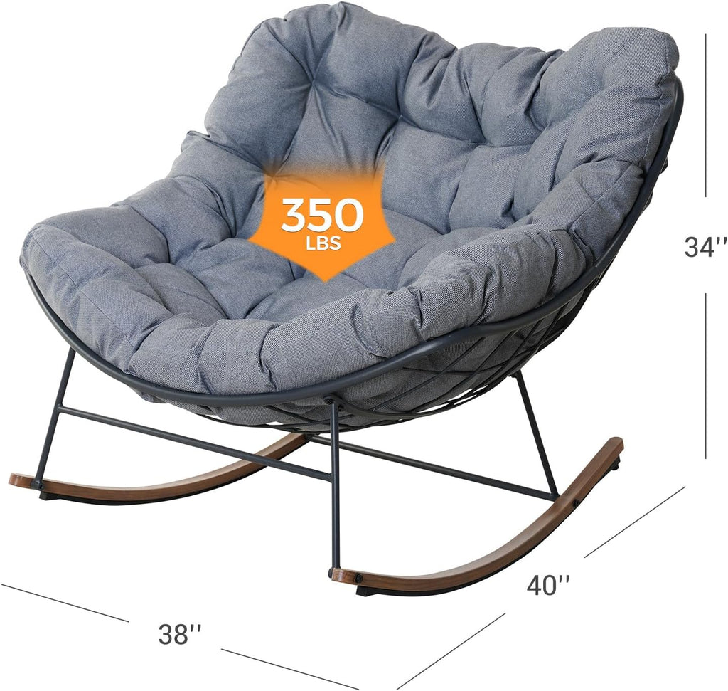 Grand patio Rocking Chair Indoor with Thick Cushion, Oversized Metal Papasan Rocking Chair for Living Room