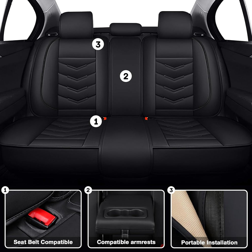 Car Seat Covers 7 Seats for Infiniti QX60 2013-2025, Waterproof Durable Leather Vehicle Cushion Covers, Breathable Full Coverage Seat Protector(Standard,Black)