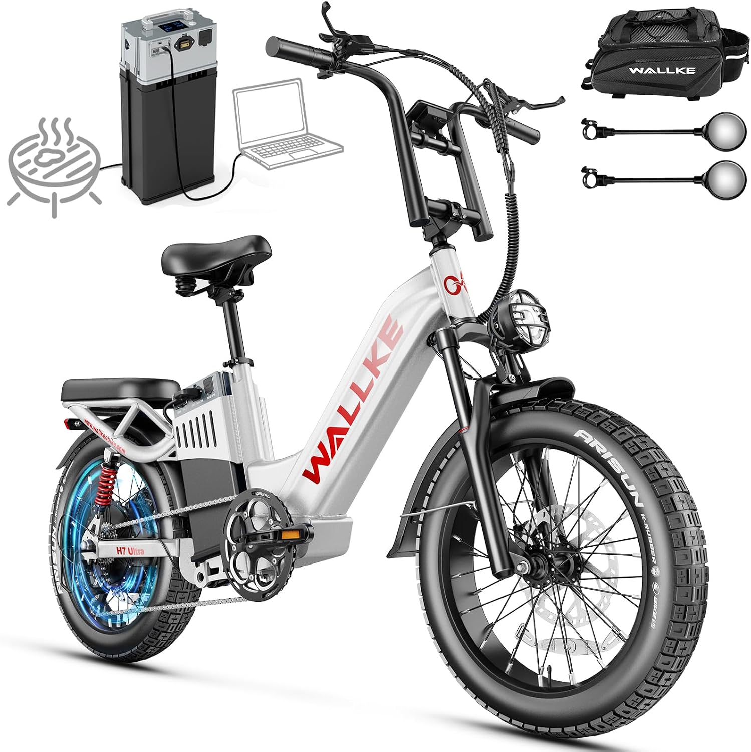 Wallke H7 Ultra 4000W 2-in-1 Electric Bike with 2640Wh Portable Power Station, 48V 55Ah Removable Battery, 37MPH Off-Road Fat Tire E-Bike for Adults, Fast E-Bike UL2849 Compliant