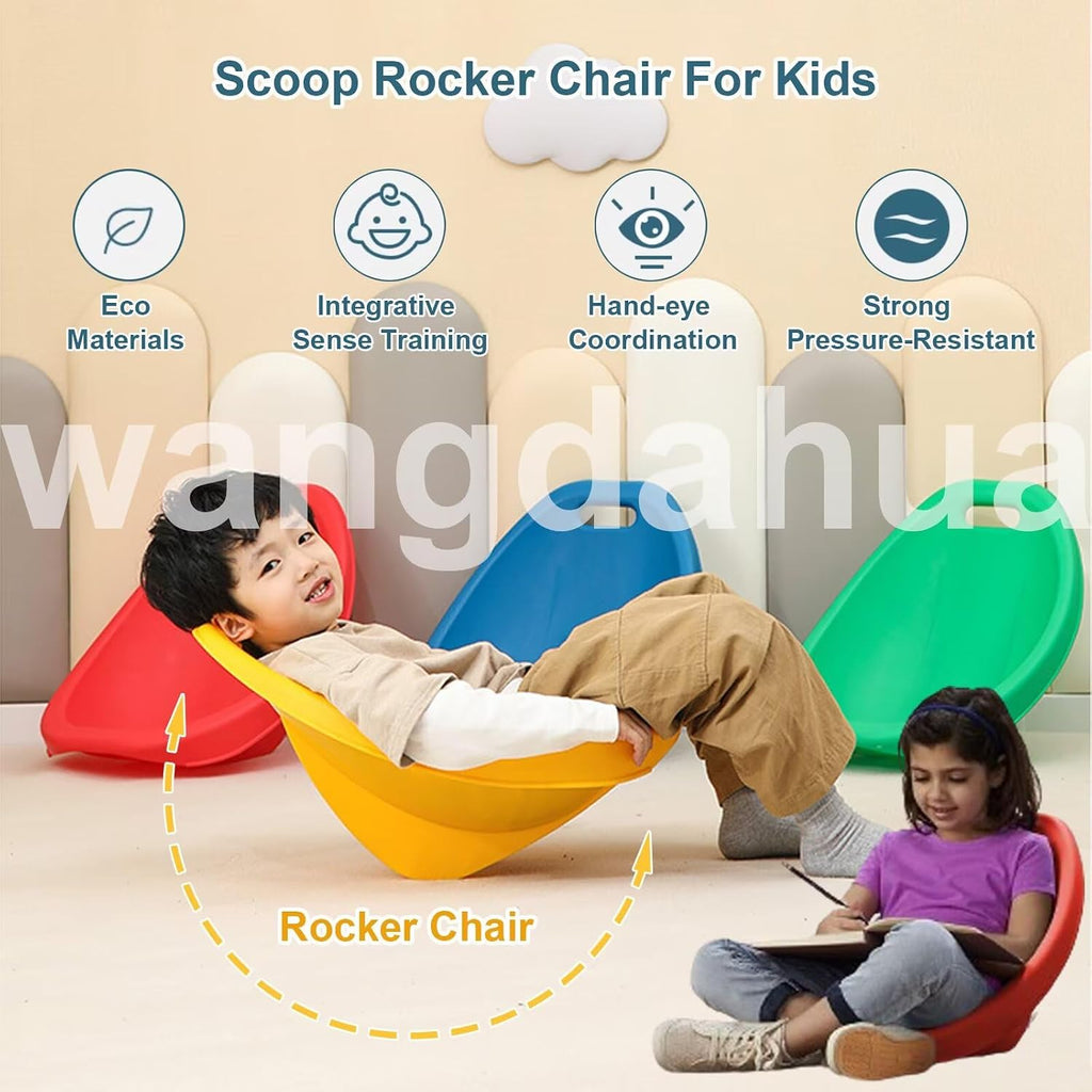 Floor Chair for Kids, 4 Packs Blue Sensory Rocking Chair, Portable Reading Chair with Back Support, Plastic Scoop Chairs for Classroom, Flexible Seating for Classroom, Scoop Rocker Chair for Toddler