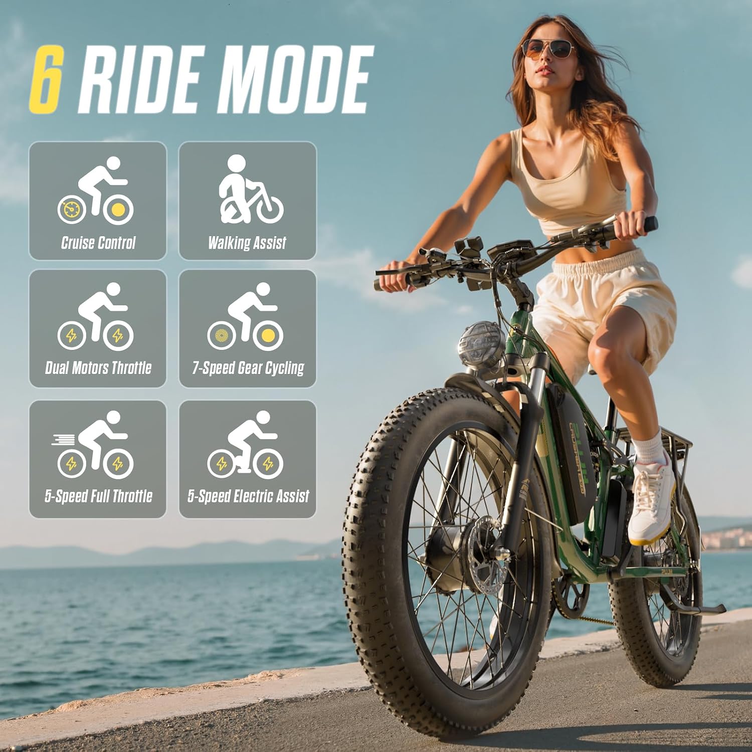 6000W Max 50 MPH up to100 Mile Dual Motor E-Bike for Adults, 60V 1200Wh Long-Lasting Battery with 26' Fat Tire All Terrain Adults with Adventure and Commuting Electric Bike
