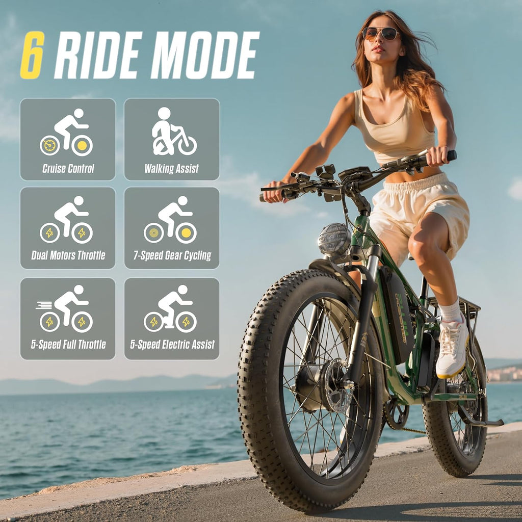 Electric Bike, 60V 20Ah 6000W Dual Motors, 26' Fat Tires Fast Ebike, Max 50mph 35-100 Mile Range, Full Suspension Hydraulic Brakes, for Off-Road Mountain Riding Adventures