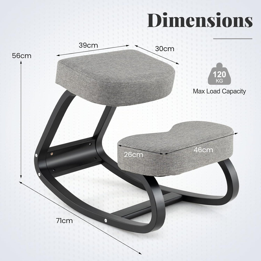 Giantex Ergonomic Kneeling Desk Chair, Upright Posture Chair with Cushion & Solid Wood Frame, Natural Relief for Neck or Back Pain, Wooden Knee Chair for Home Office (2)