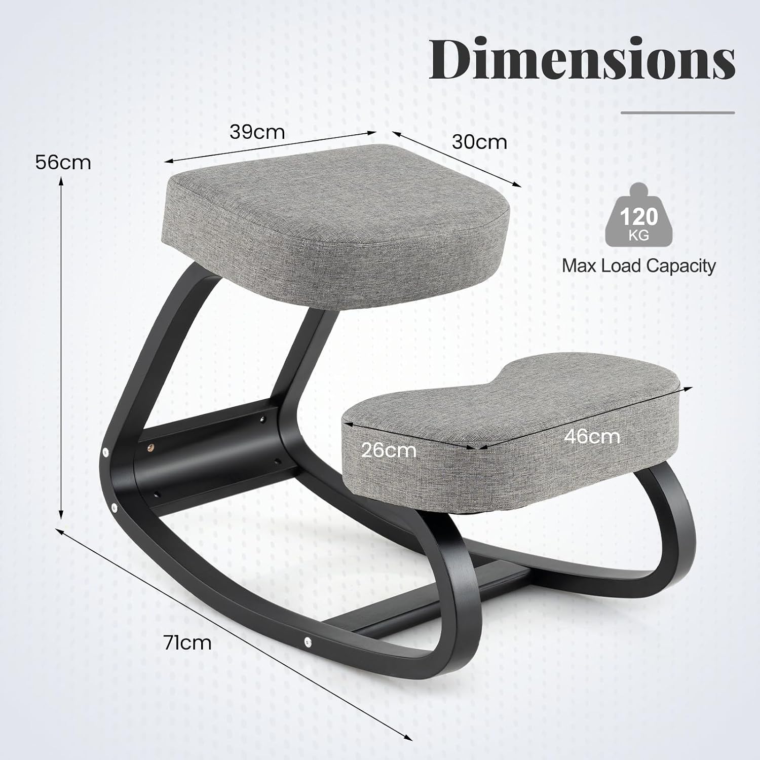 Giantex Ergonomic Kneeling Desk Chair, Upright Posture Chair with Cushion & Solid Wood Frame, Natural Relief for Neck or Back Pain, Wooden Knee Chair for Home Office (2)