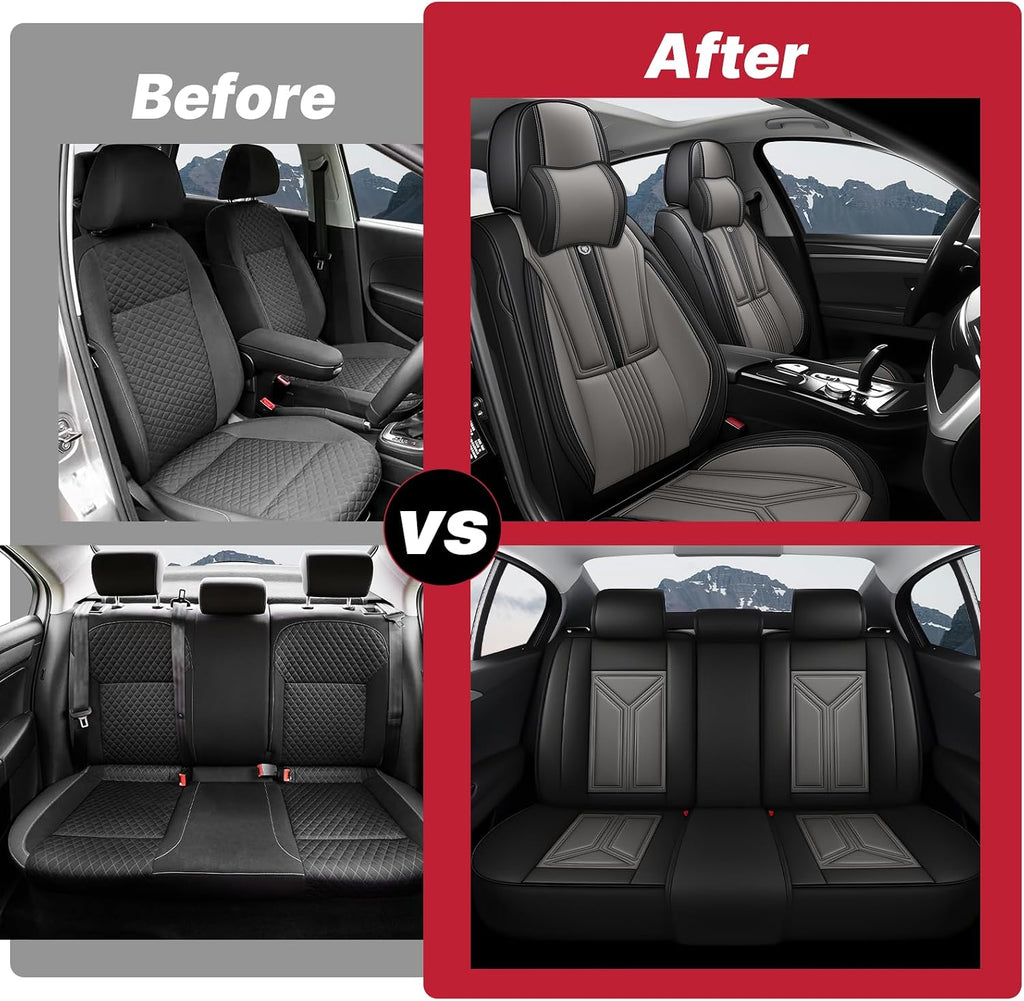 Car Seat Cover Full Set for Hyundai Santa Cruz 2022-2025,Faux Leather Seat Cover for Car,Breathable Vehicle Cushions Cover Waterproof Automotive Seat Covers with Headrests(5 seat,Black&Gray)