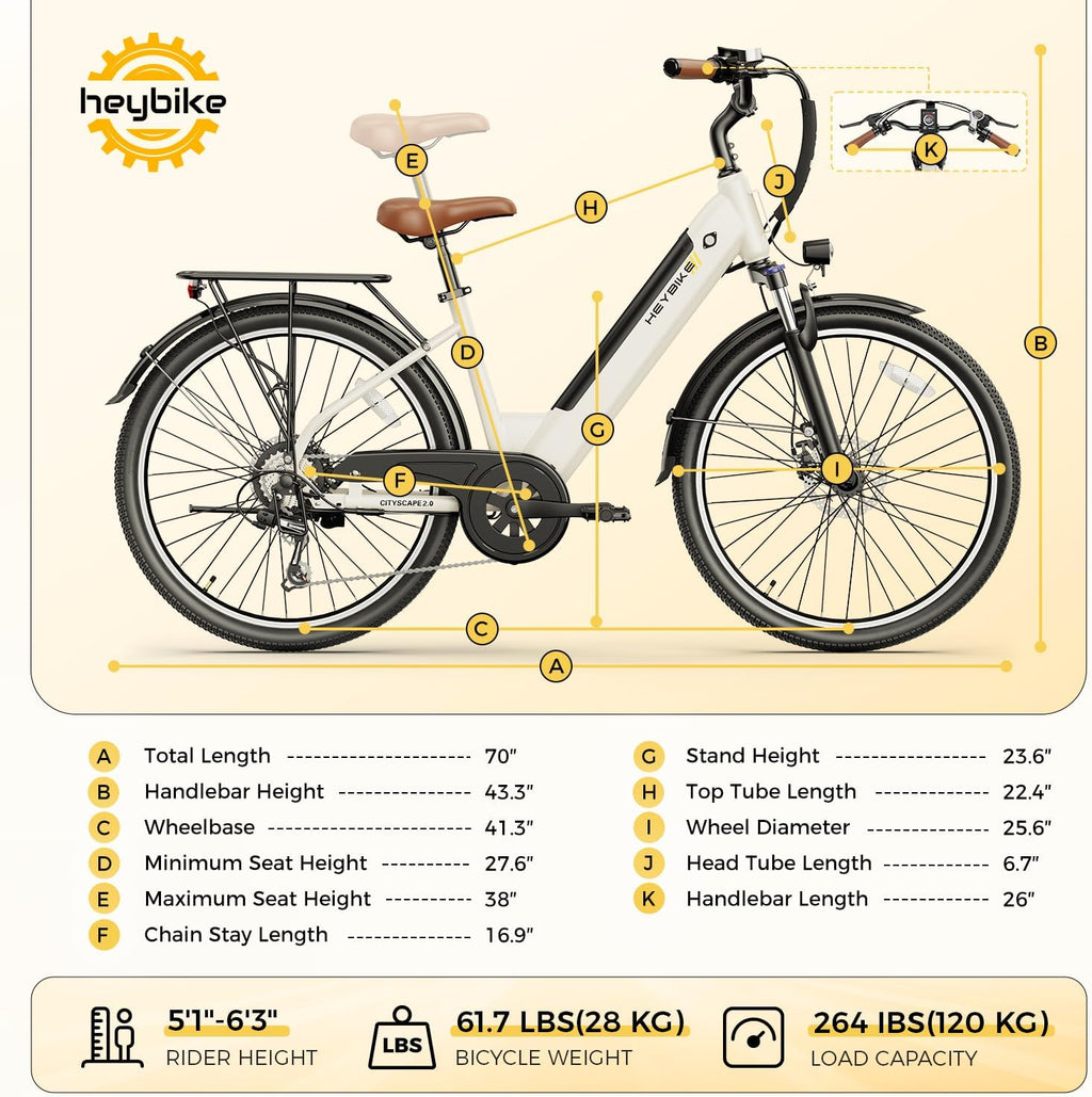 Heybike Cityscape 2.0 Electric Bike for Adults with Peak 1200W Motor, 468Wh Removable Battery, 50Miles 26' Electric Commuter Bike, 7-Speed,UL Certified