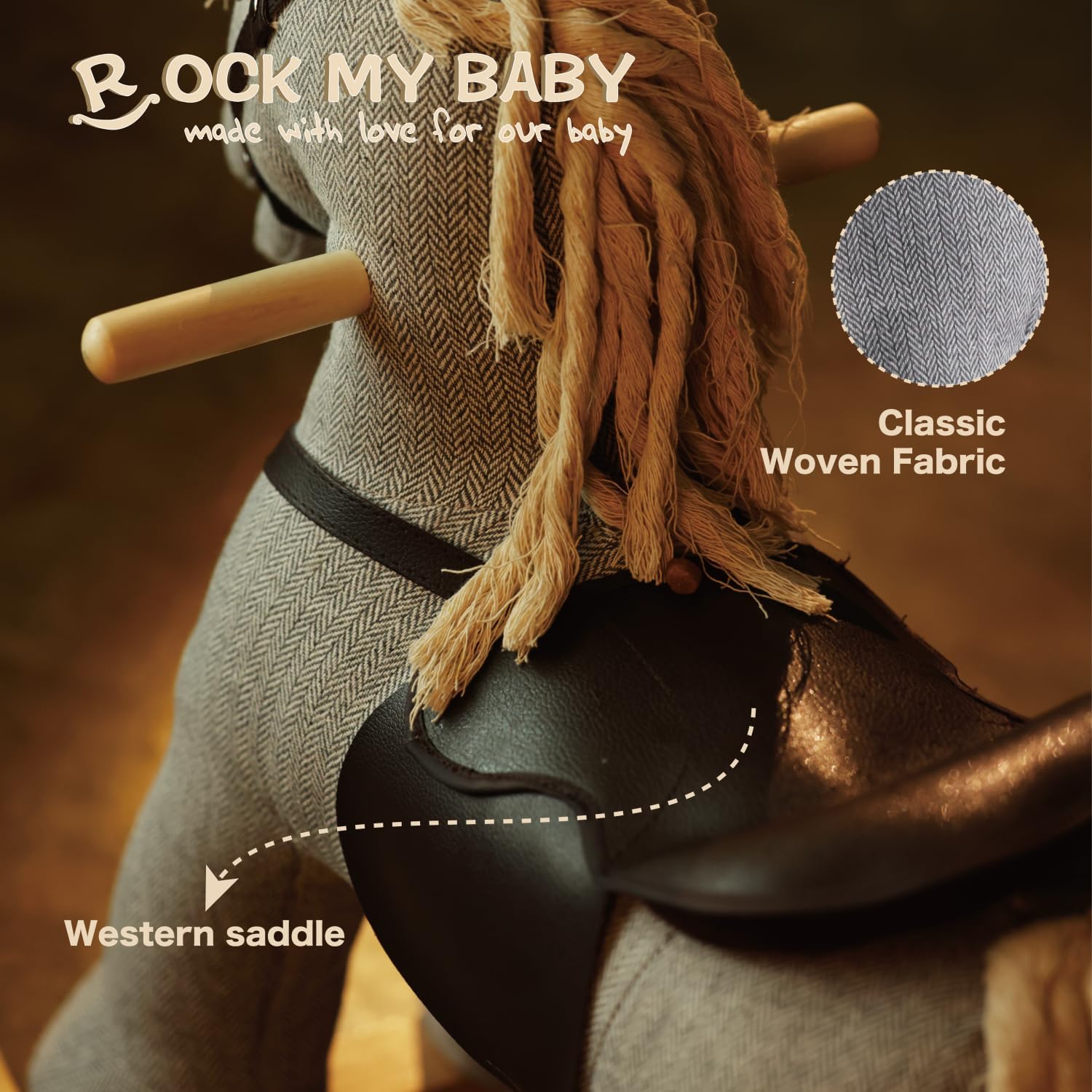 Rock My Baby Rocking Horse, Gray Wooden Rocking Toy, Rocking Animals for Children 2-6 Years Old, Ride on Pony with Realistic Sound, CPC Certified