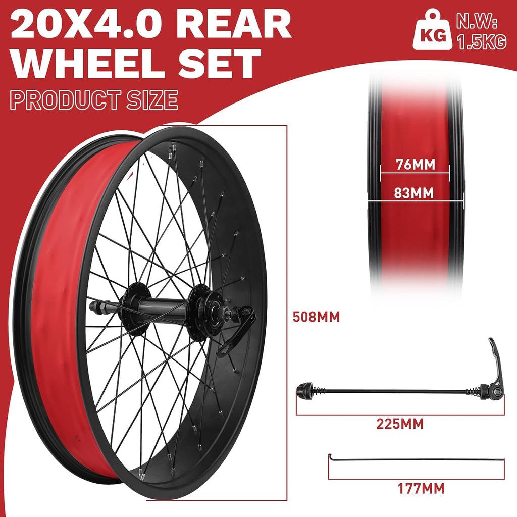 WEEROCK 20/26 x 4.0 Inch Bike Front Rear Wheelset, 4.0' Wide Aluminium Alloy Wheelset with Quick Release, Compatible with Disc Brake, Threaded Freewheel for 20'/26' Snow Bicycle, Fat Tire Bicycles