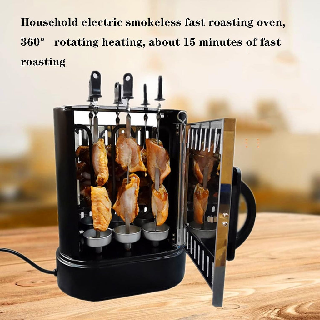 Vertical Countertop Oven, with Bake, Broil Roasting Kebab Rack, Smokeless Electric Grill, 360°Automatically Rotating Barbecue Grill, 6 Strings, for Commercial and Home Use