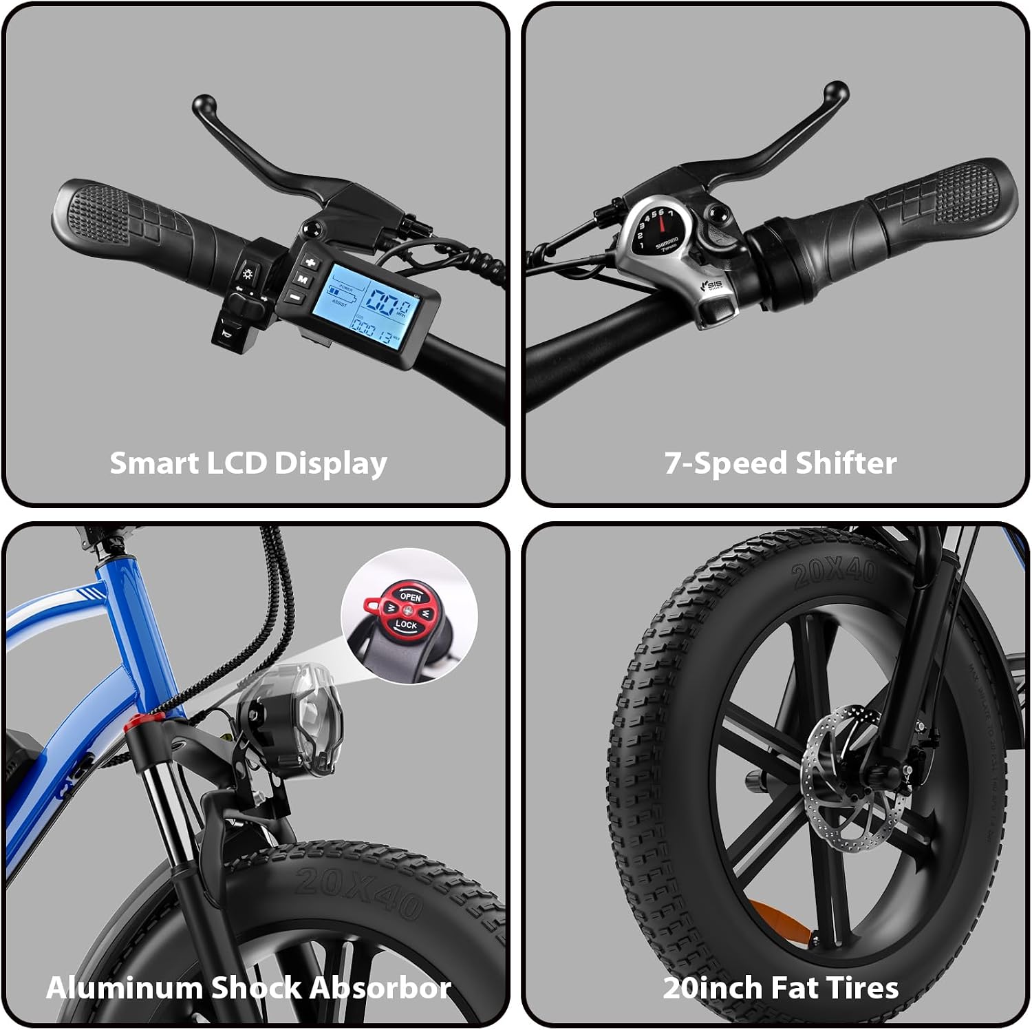 Hipatoo Electric Bike for Adults, 48V-13AH Removable Battery, 38 Miles Range Electric Bicycle with 20 Inch Fat Tire E-Bike for Commuting Ebike