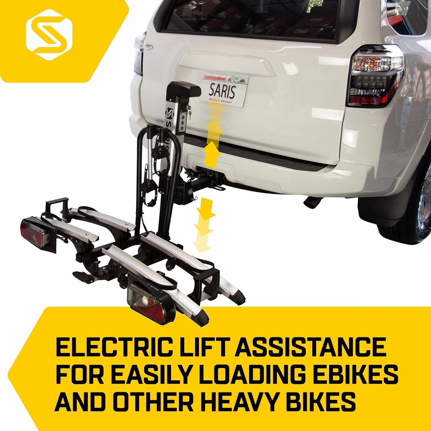 Saris Door County 2 Bike Motorized Hitch Rack | Electric Hitch Lift for Easy Loading | Built-in Tilt and Electric Rear Lights | Made in The USA. (Door County)