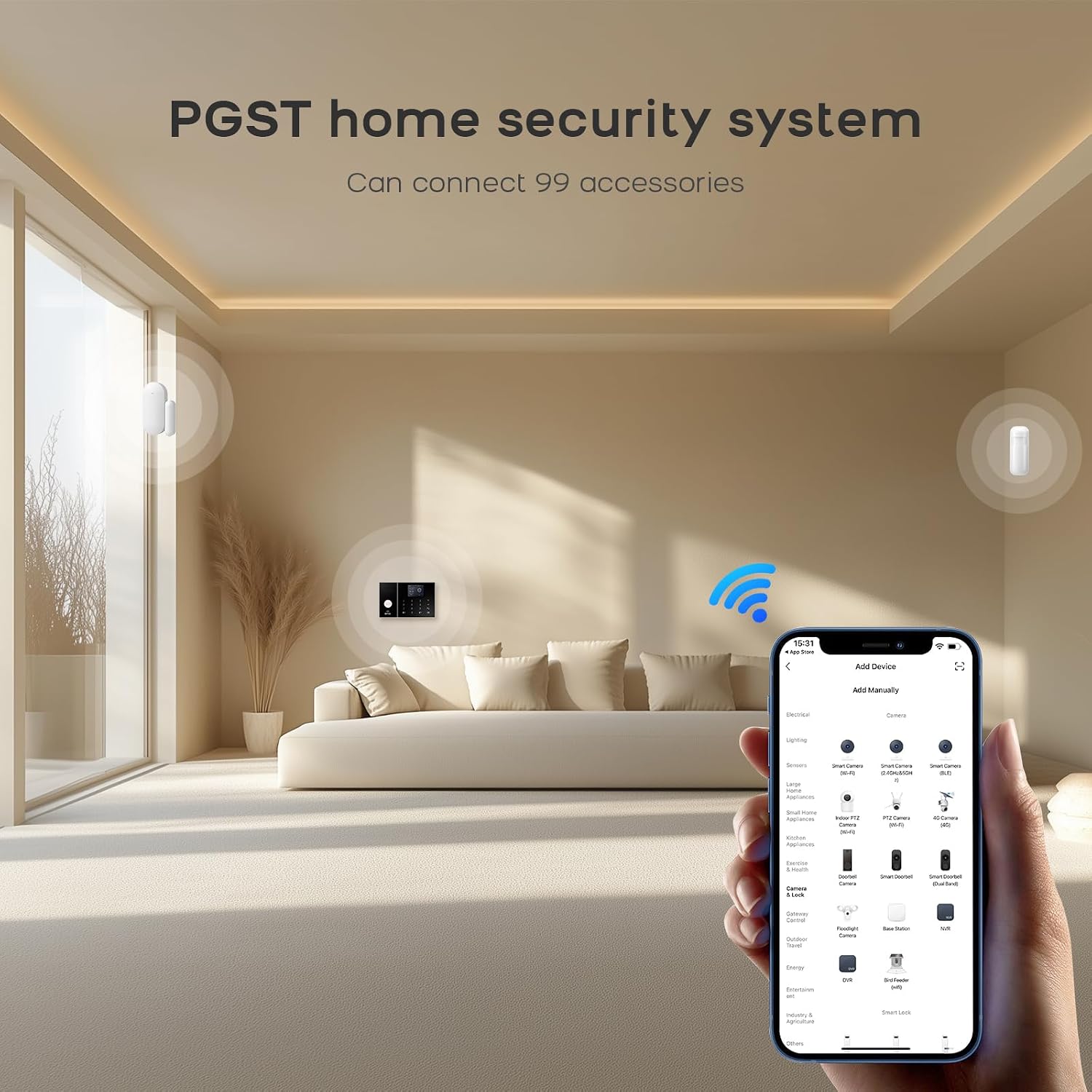PGST WiFi Home Alarm Security System,Wireless DIY Smart Home Burglar Security Alarm System 24 Pieces Kits, Compatible with Alexa Google Home Voice Control for Villa Home Apartment