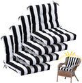 Marsui 4 Pcs Outdoor Indoor High Back Chair Cushions Patio Furniture Tufted Pillow with Ties Water-Resistant Replacement Outdoor Rocking Chair Cushions, 42 x 21 Inches (Black White,Stripe)