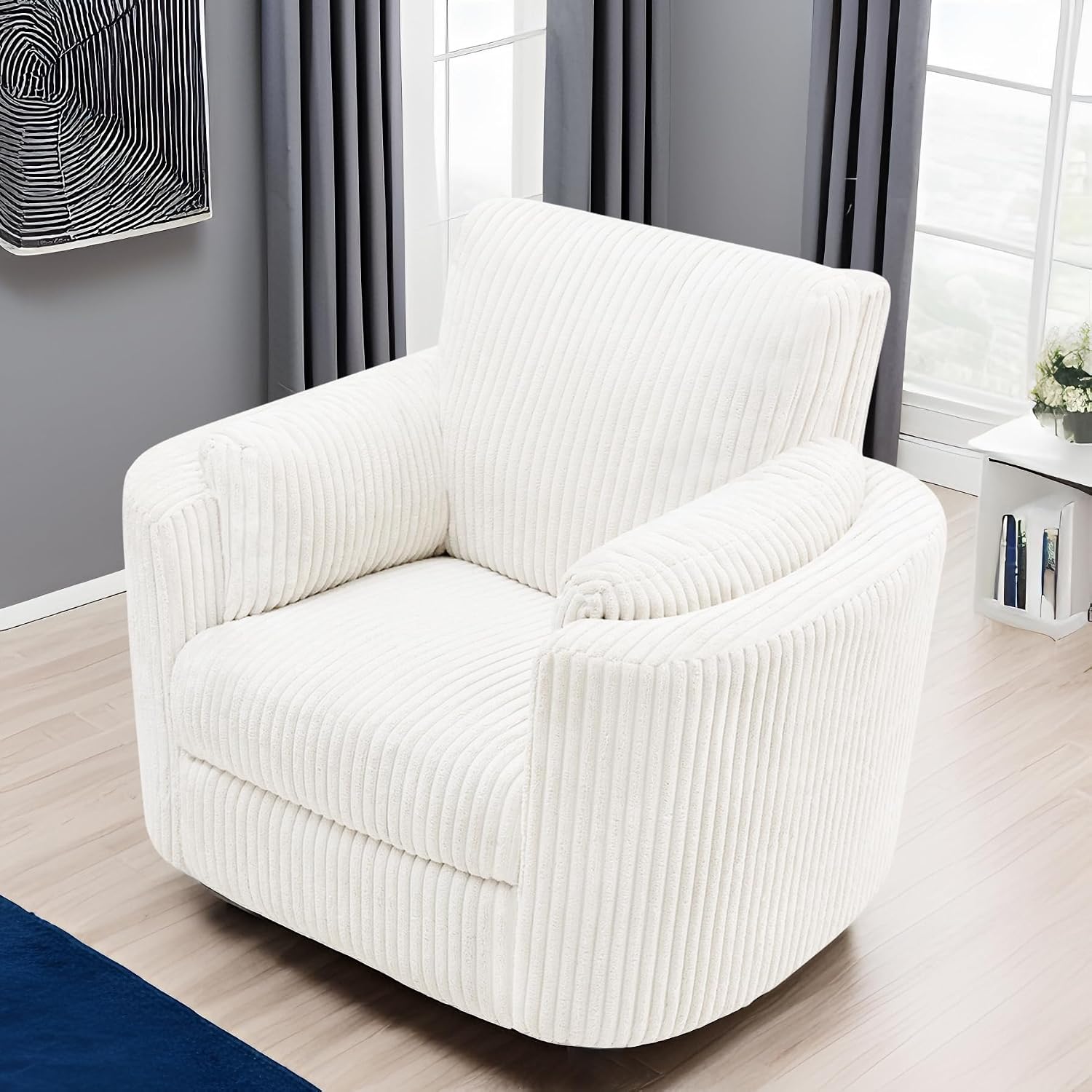 Zenosyne Power Swivel Recliner Rocking Chair Nursery Glider Rocker with Headrest, USB and Type-c Port, Corduroy Electric Reclining Sofa Chair Arm Chair for Living Room (White)