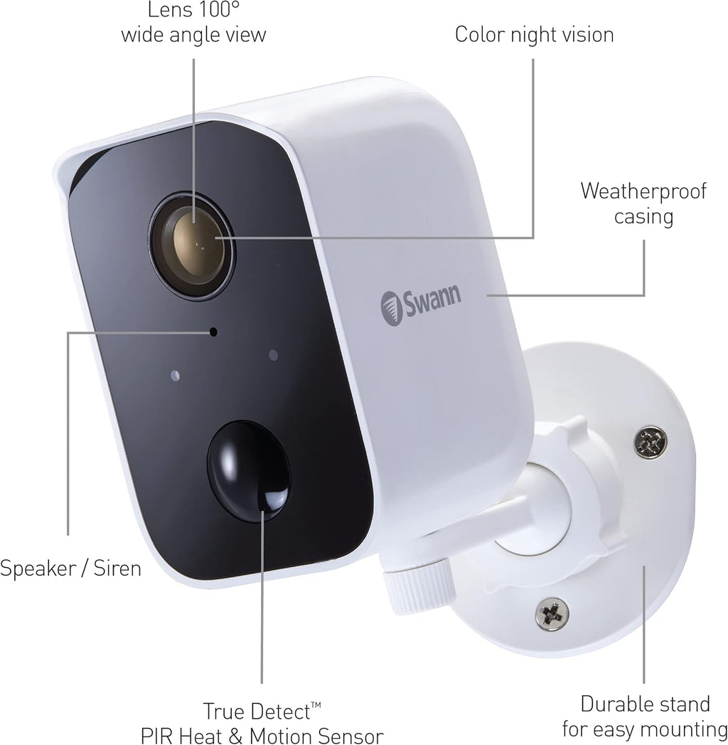 Swann CoreCam Wireless Security Camera, 1080P HD for Indoor/Outdoor Home, 2-Way Talk & Siren, Heat Motion Detection, Night Vision, IP65, 24/7, Local 32GB & Cloud Recording, 2 Pack
