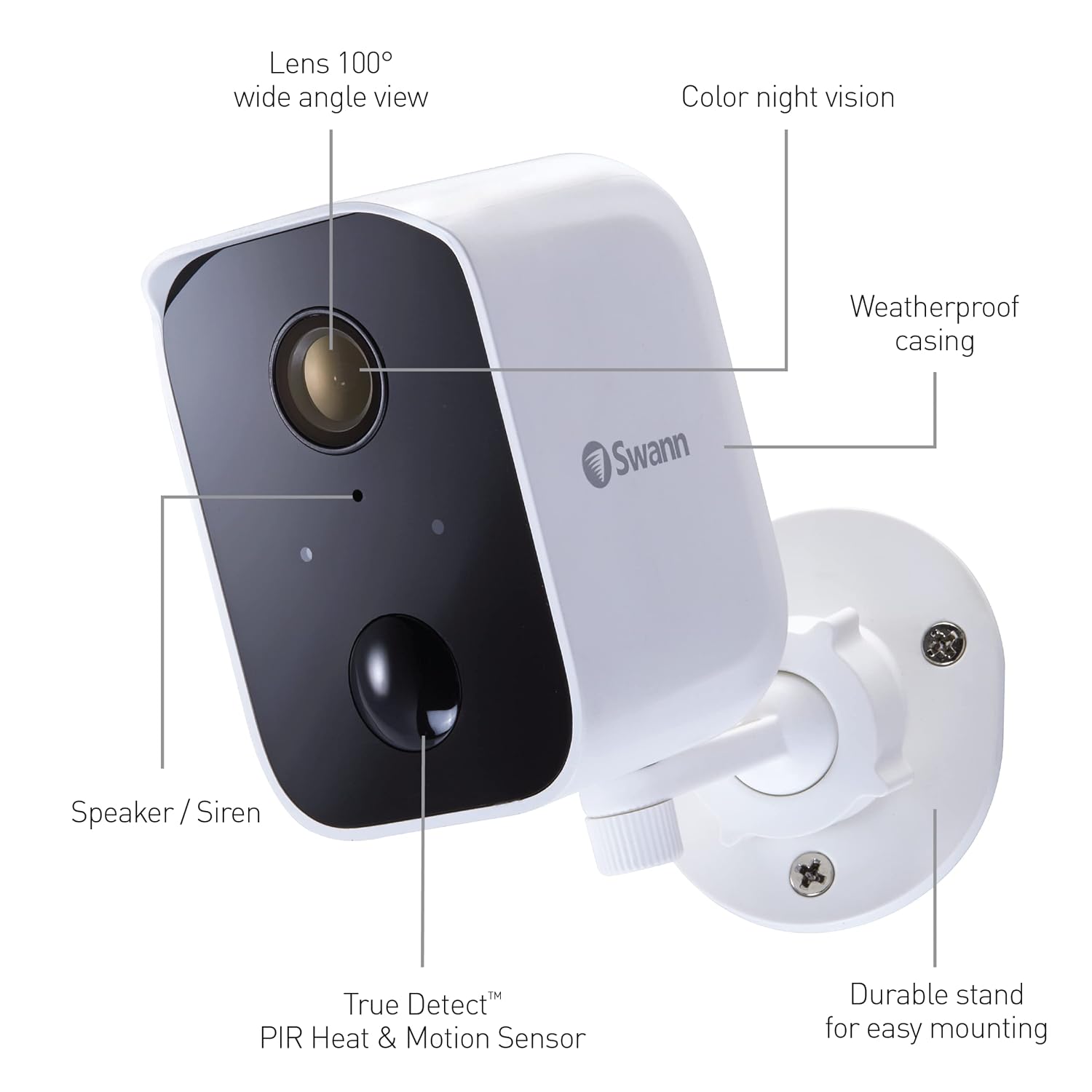Swann CoreCam Wireless Security Camera, 1080P HD for Indoor/Outdoor Home, 2-Way Talk & Siren, Heat Motion Detection, Night Vision, IP65, 24/7, Local 32GB & Cloud Recording, 1 Pack