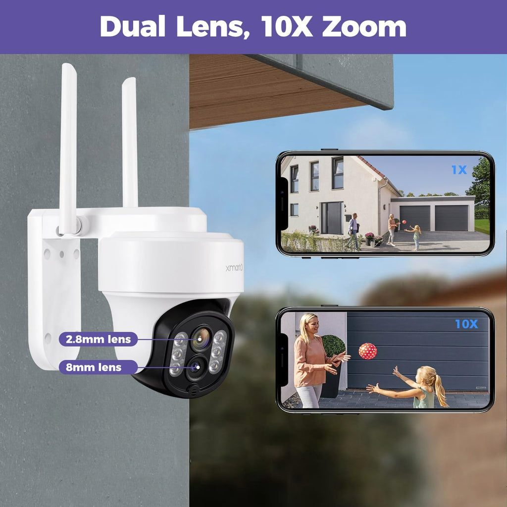 [Auto-Track & Return] XMARTO 10CH HD PTZ Security Camera System Wireless Outdoor/Indoor, Dual-WiFi 4K NVR with 4X Rotate 2K Home Cameras, NO HDD Ver.(Plug-in 24/7 Surveillance, WiFi-Relay, WYS3084)