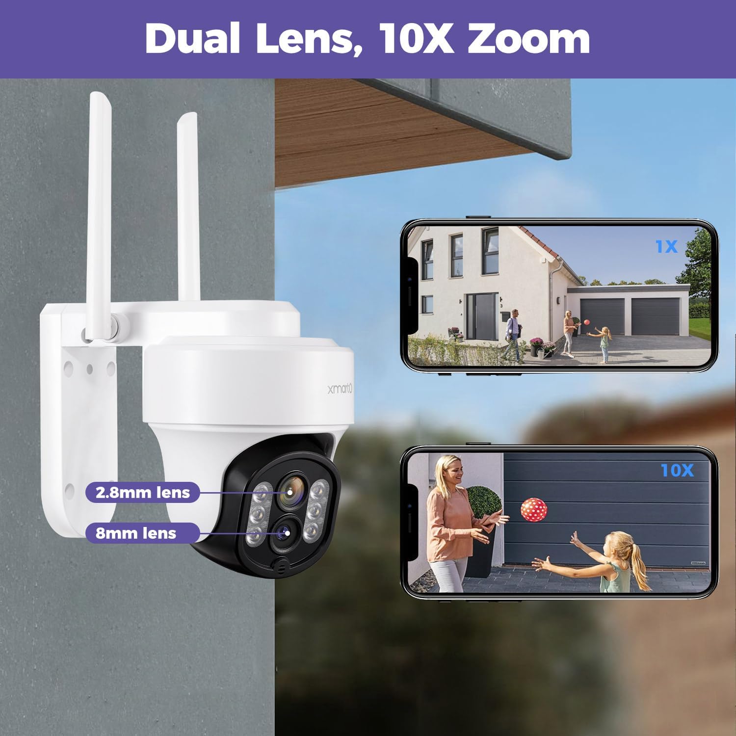 [Auto-Track & Return] XMARTO 10CH HD PTZ Security Camera System Wireless Outdoor/Indoor, Dual-WiFi 4K NVR with 4X Rotate 2K Home Cameras, NO HDD Ver.(Plug-in 24/7 Surveillance, WiFi-Relay, WYS3084)
