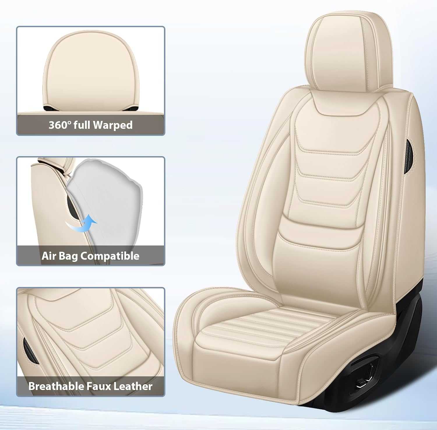 Fit for Chevrolet Silverado 1500 2000-2026 Custom Seat Covers, PU Leather Car Seat Covers, Full Coverage Protection, Thick Cushioning Seat Protectors(Standard Full Set/Beige)