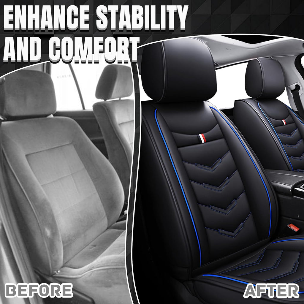 Car Seat Covers Fit for Chevy Suburban 2000-2025, Leather Seat Covers for Car, Waterproof Non-Slip Durable Car Seat Protector(2 Seats,Black Blue)