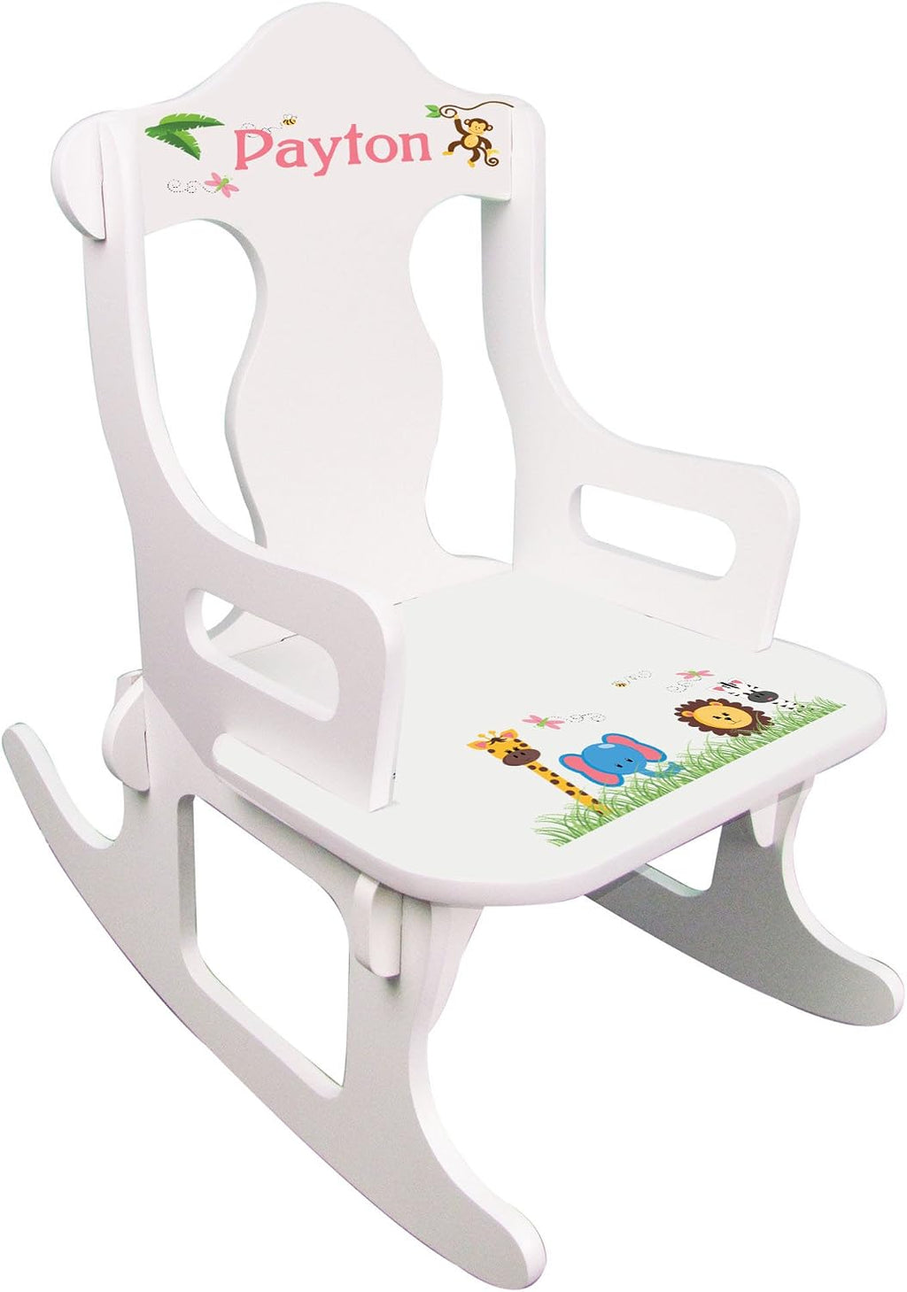 My Bambino Child's Personalized Jungle Animals Puzzle Rocker Toddler Rocking Chair | Baby Shower & Birthday Gift