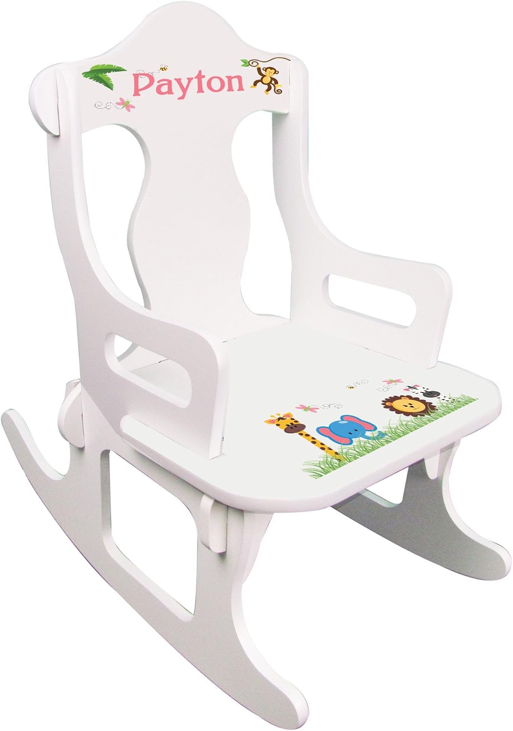 My Bambino Child's Personalized Jungle Animals Puzzle Rocker Toddler Rocking Chair | Baby Shower & Birthday Gift