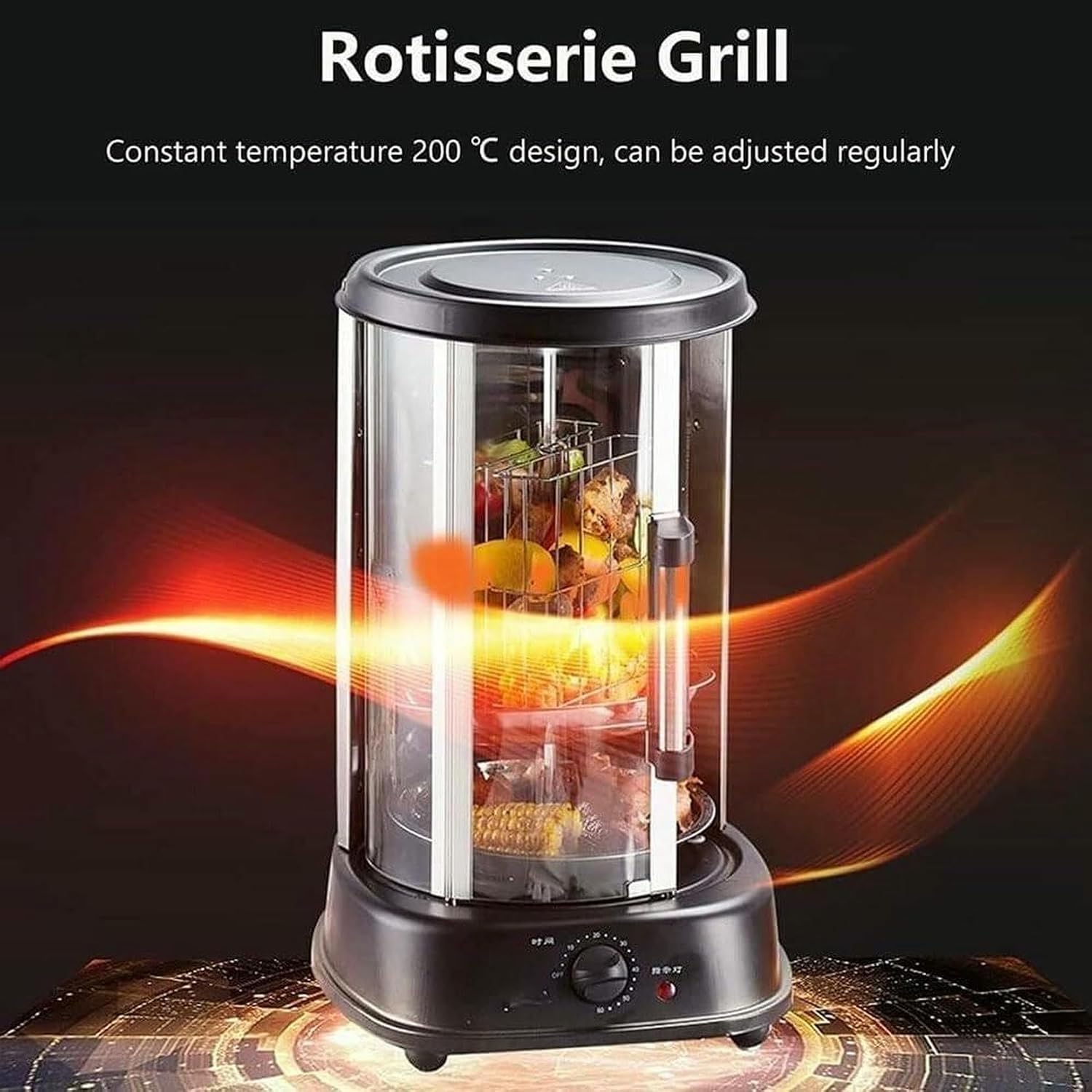 Electric Rotating Vertical Rotisserie Grill,1380W Electric Shawarma Smokeless Rotary Barbecue Machine with 3-Grills