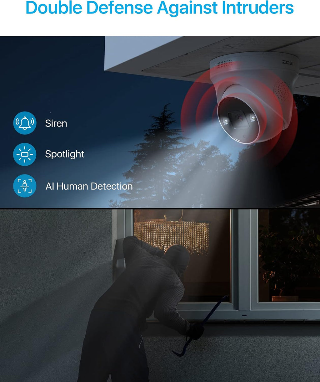 ZOSI 4 Pack 4K PoE Outdoor Security Camera, Human Detection, Two Way Audio, 8MP IP Dome Add-On Camera with Network Cable for ZOSI 4K PoE NVR