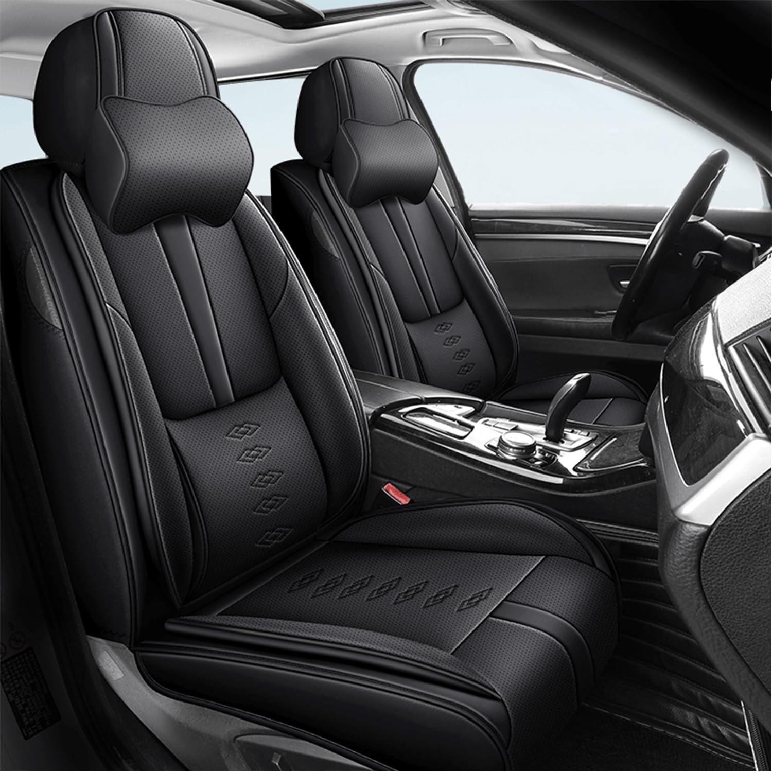 Car Seat Covers for Journey,for Dodge Journey 2009-2020,Leather Front Seat Covers,Airbag-Compatible Car Seat Protectors,Waterproof Seat Cover for Cars(Black,2PCS/with Pillows)