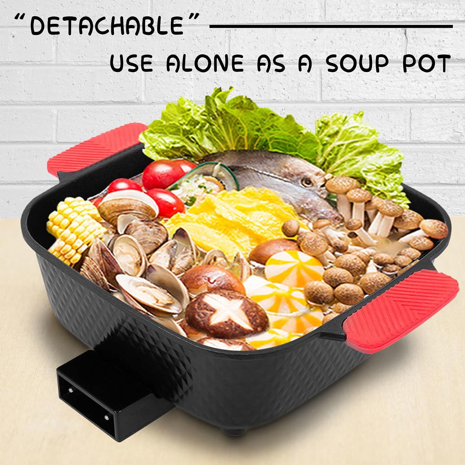 Household Electric Hot Pot with Grill, Detachable Soup Pot and BBQ Pan, Independent Power Supply, Non-stick Pot, Easy to Clean, For 5-10 People to Enjoy, 2700 W