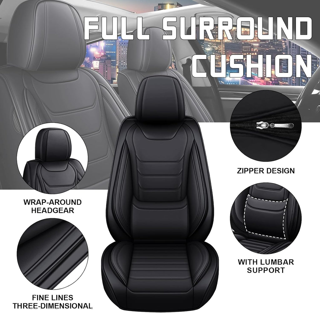 Car Seat Cover Full Set for Kia Sorento Seat Covers 2003-2025, Nappa Leather Waterproof Seat Covers for Cars, Airbag Compatible, Universal Automotive Seat Covers(Standard Front Row/Black)