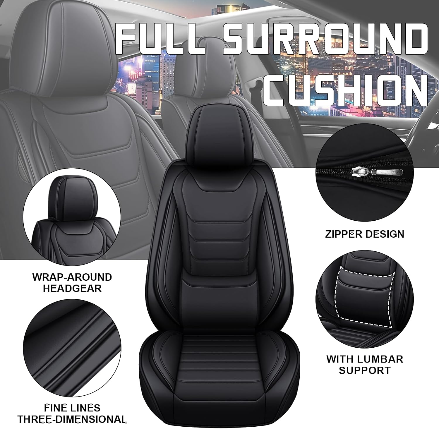 Car Seat Cover Full Set for Kia Sorento Seat Covers 2003-2025, Nappa Leather Waterproof Seat Covers for Cars, Airbag Compatible, Universal Automotive Seat Covers(Standard Full Set/Black)