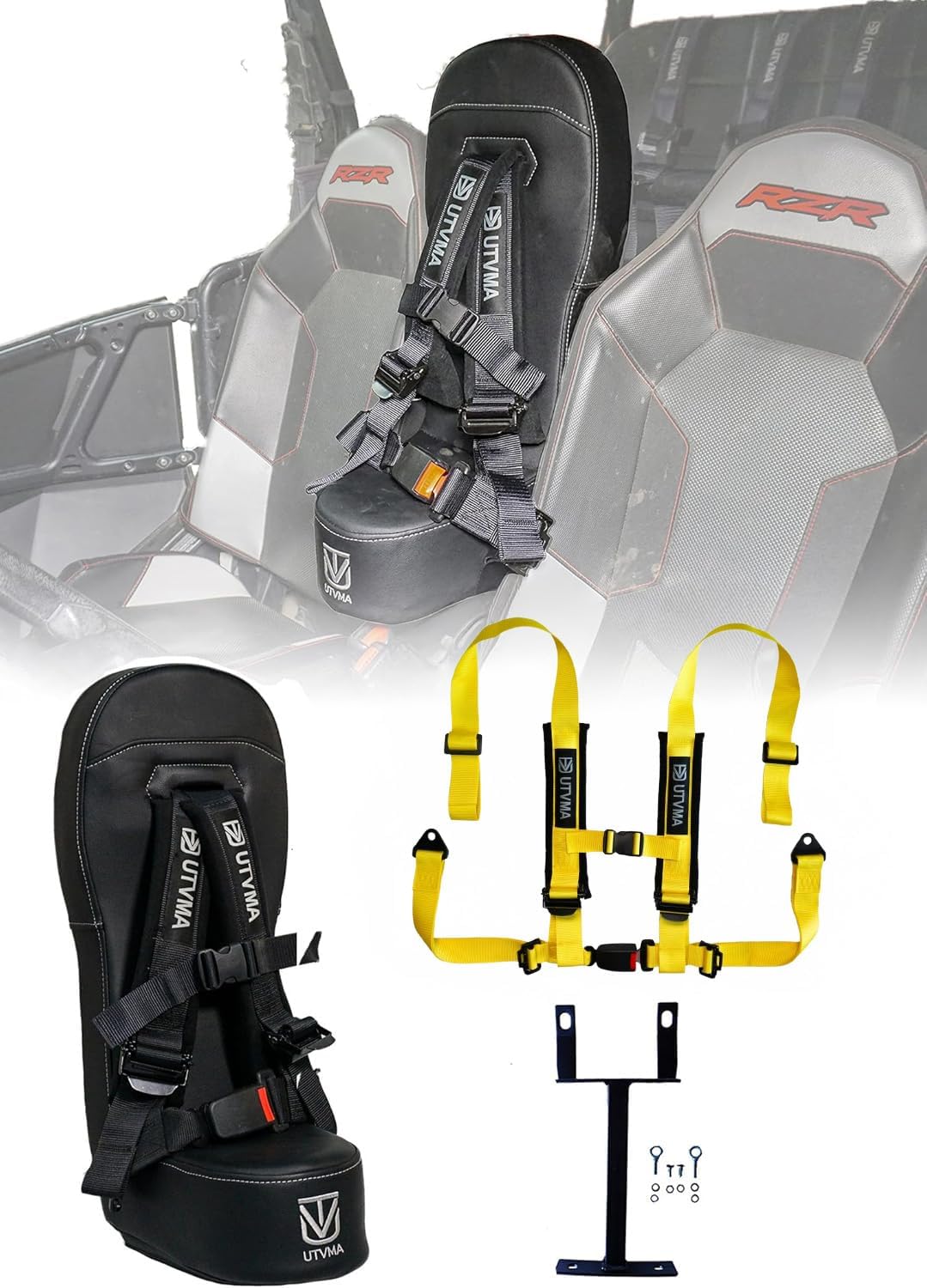 UTVMA RZR 1000 and 900 (2014-2023) Bump Seat with 4-Point Harness | Kids Seat | Jump Seat | All Models (XP, Turbo, Turbo S, High Lifter, Sport, Premium, Ultimate) (Seat with Yellow Harness)