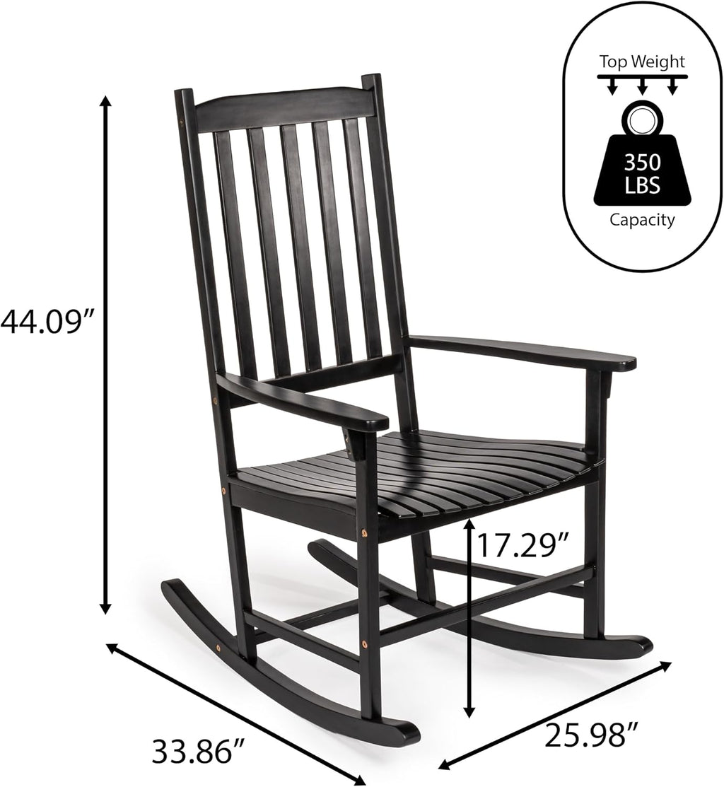 JONATHAN Y RCK300E Seagrove Farmhouse Classic Slat-Back 350-LBS Support Acacia Wood Outdoor Rocking Chair Traditional, Coastal, Cottage, Vintage, Shabby Chic, Black