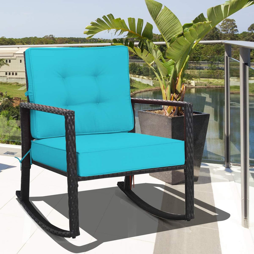 HAPPYGRILL Wicker Rocking Chair, Outdoor Patio Glider Chair with Heavy-Duty Frame, Thick Cushion, Rattan Rocking Chair for Backyard Garden Porch