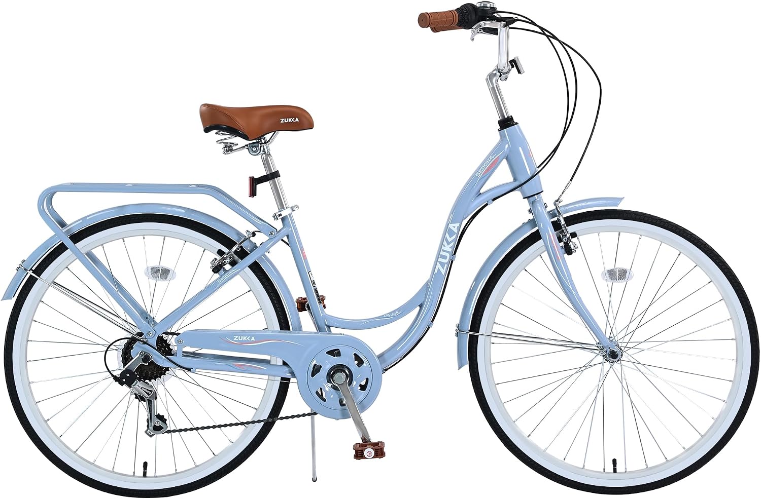 MEGHNA Beach Cruiser Bike Low Step - Through 24 inch/26 inch Bike Elegant Lady Bike V - Brake 7 Speed Cruiser Bike with Rear Rack Bell for Girls Women Senior, Multi-Colors