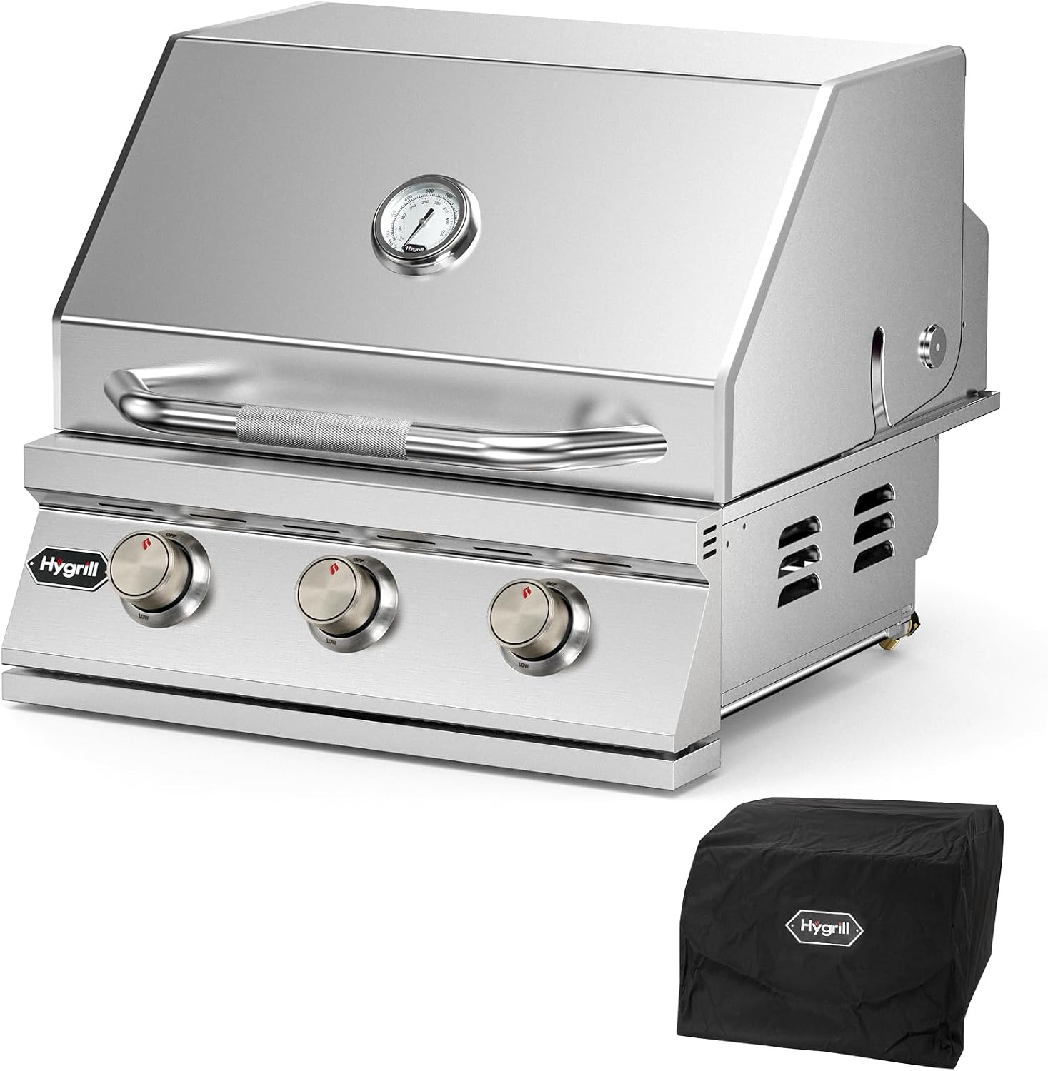Hygrill STD Series Heavy Duty 3-Burner Built In Grill, Stainless Steel Grill Head for Outdoor Kitchen, Liquid Propane