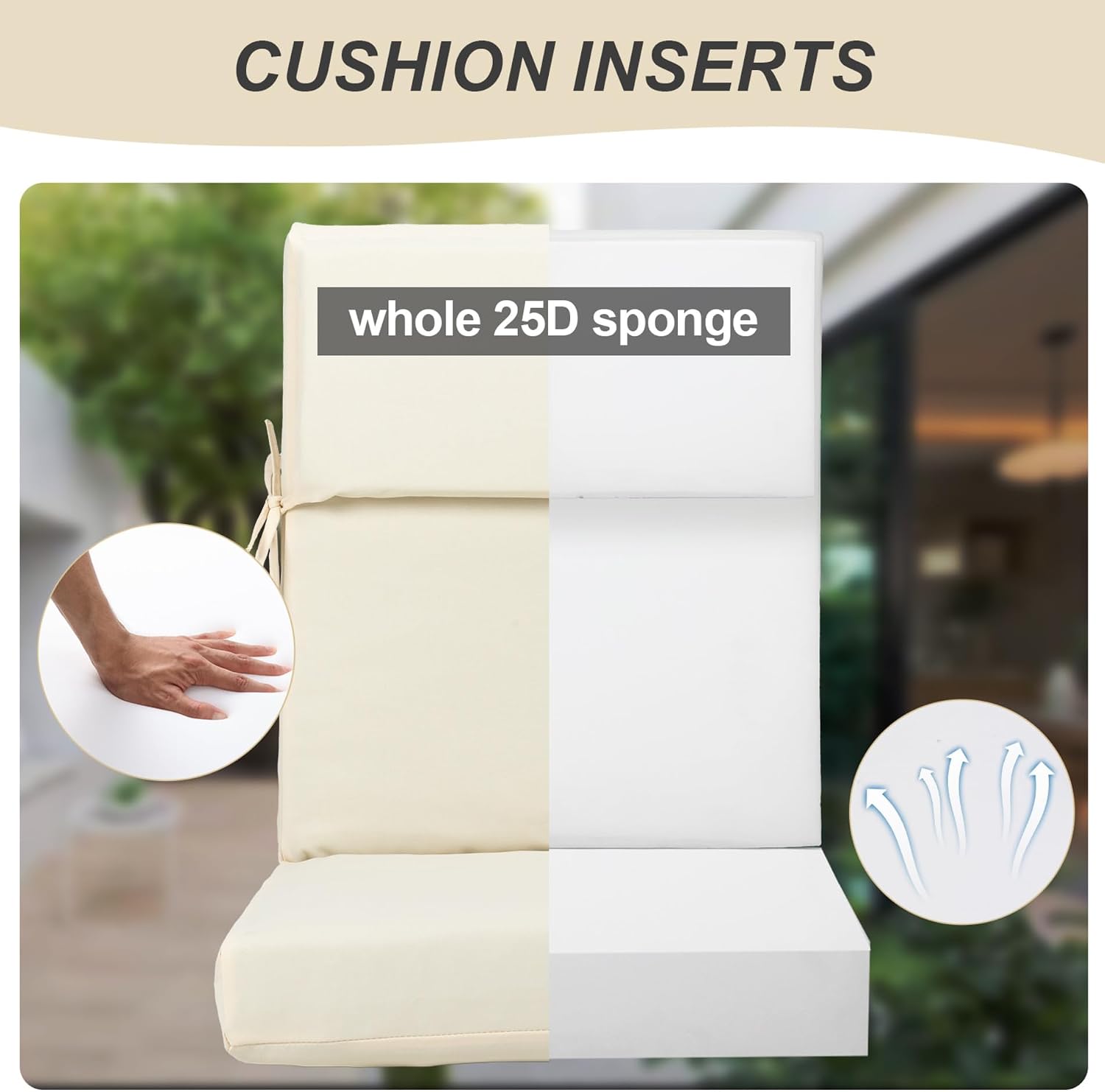 BPS 20 x 20 Inch Outdoor Rocking Chair Cushion Set of 4, Fade-Resistant and Water-Resistant Olefin Fabric Patio Chair Cushions with Removable Cover and Straps for Outdoor/Indoor Swivel, Dining Chairs
