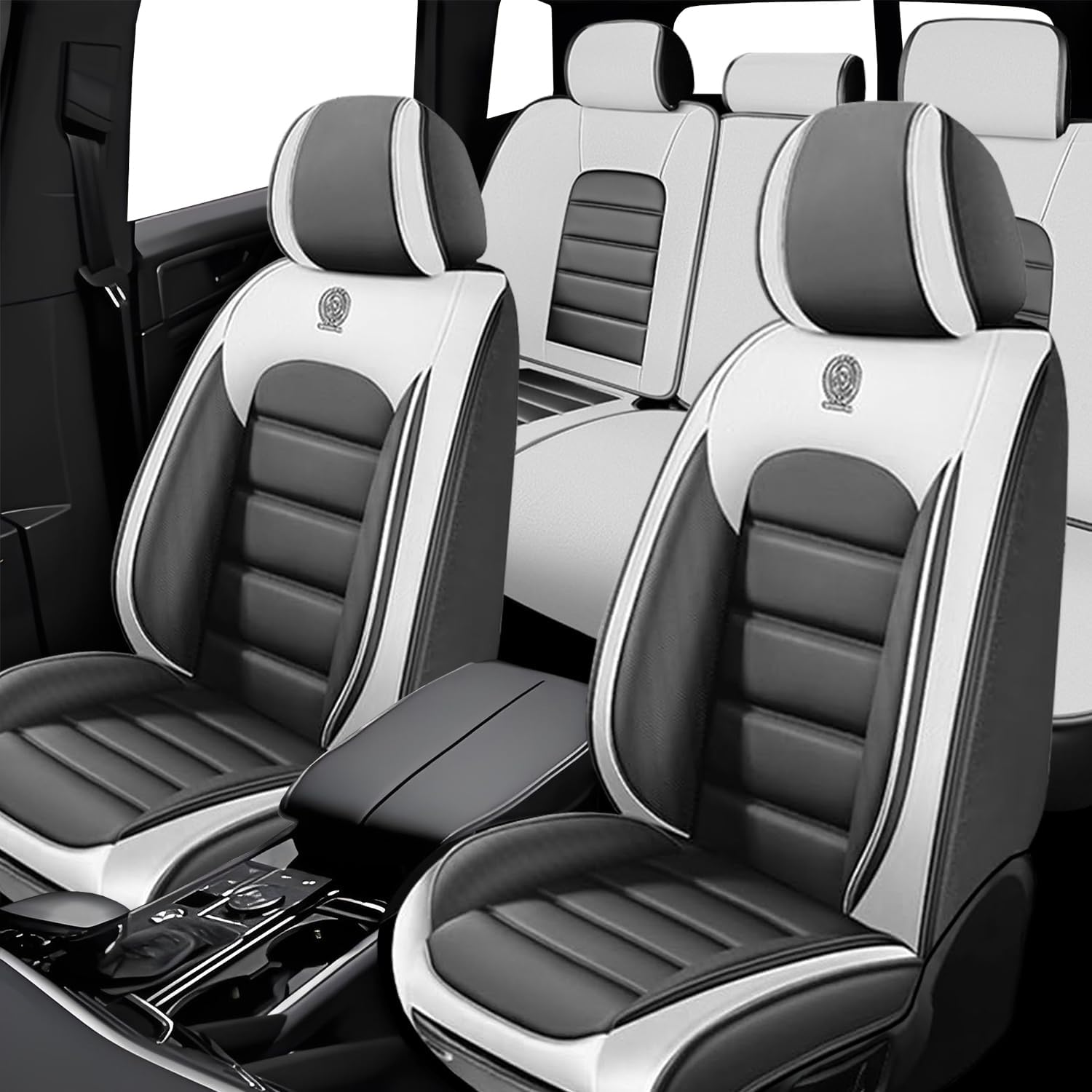 5 Seat Covers for Buick Encore GX 2020-2024 Leather Car Seat Covers Waterproof Anti-Slip Car Seat Protectors Comfort Automotive Seat Covers with Airbag（Standard,White+Gray）