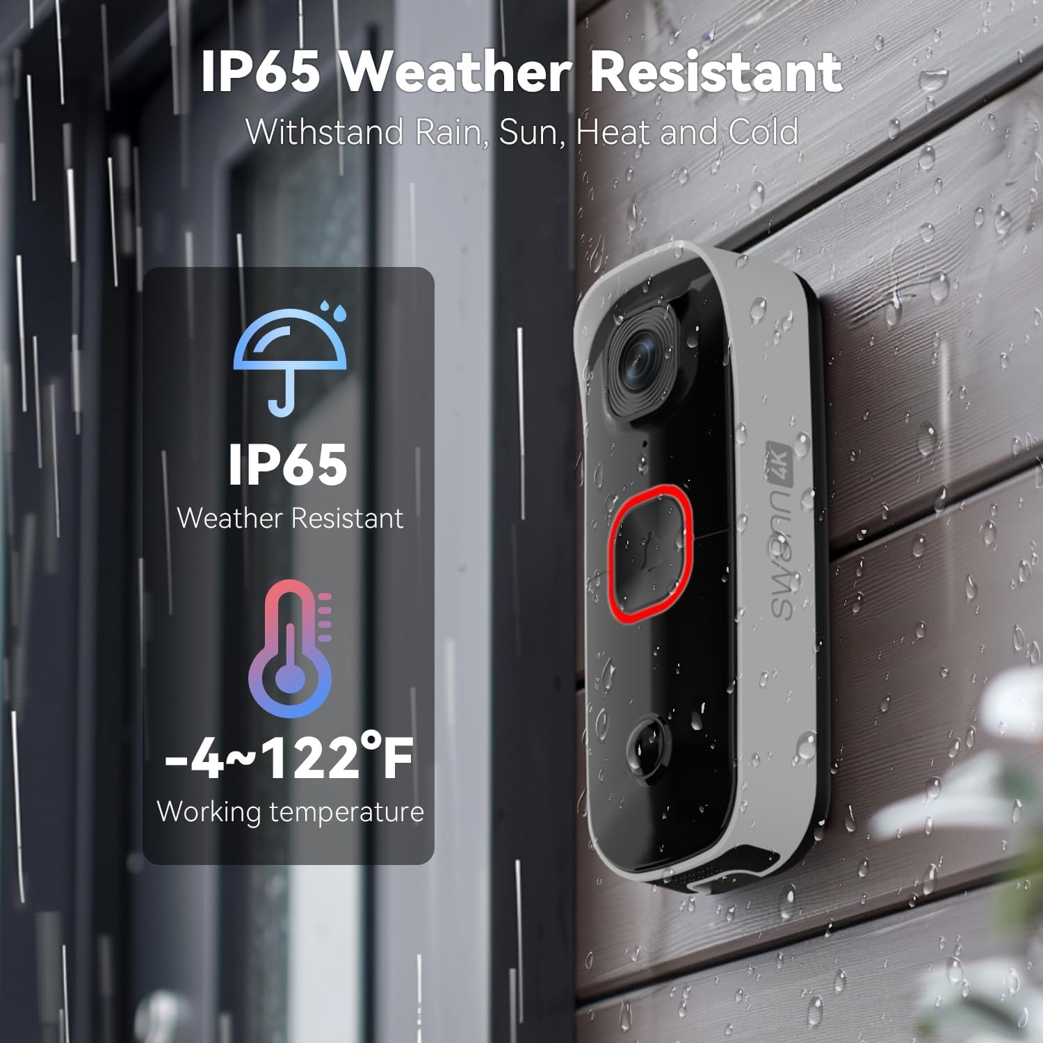 Swann Buddy4K UHD Wireless Video Doorbell & Chime | No Monthly Fee | Ultra-Wide 165° View | Smart Analytics | 2-Way Audio | Night Vision | Easy Installation | Indoor & Outdoor Surveillance | 4KBUDDY
