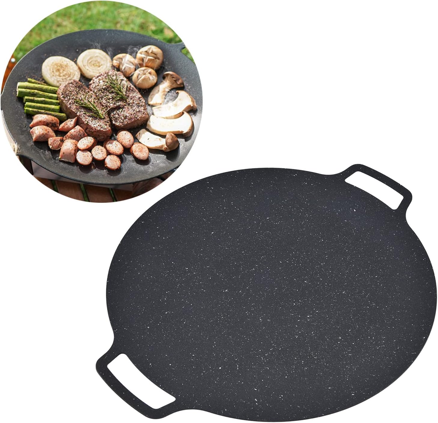 Round BBQ Grill Pan, Nonstick Grill Circular Iron Heat Resistant Grilling Tray for Korean BBQ/Teppanyaki Pan, Pork Belly Pancakes, for Home Outdoor Stoves