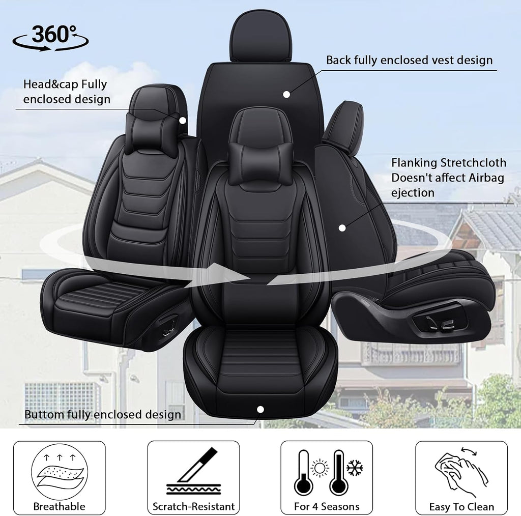 Fit for Toyota Tacoma 2004-2025 Custom Seat Covers, PU Leather Car Seat Covers, Full Coverage Protection, Thick Cushioning Seat Protectors(Luxury Full Set/Black)