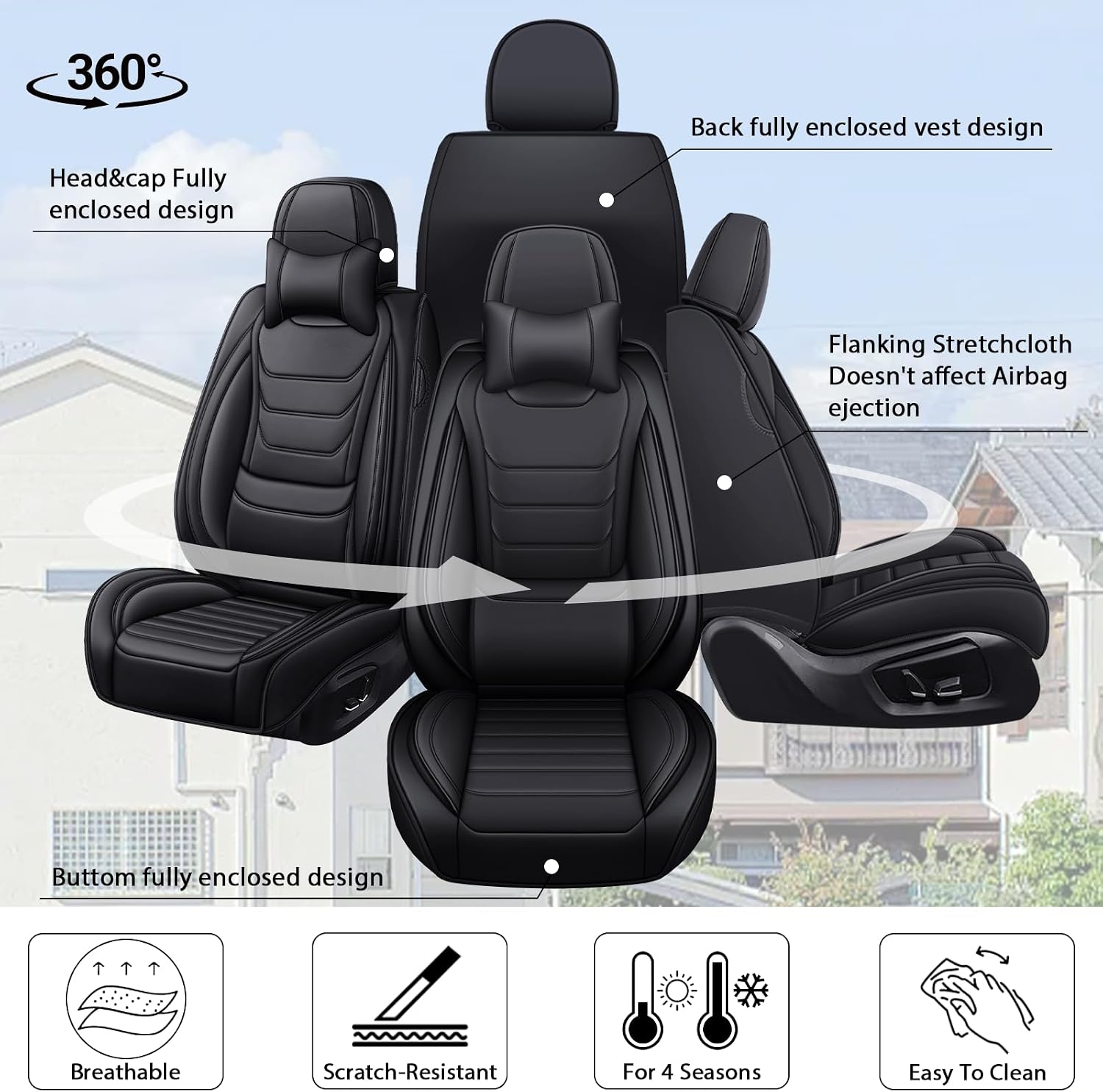 Fit for Volkswagen Jetta 2005-2025 Custom Seat Covers, PU Leather Car Seat Covers, Full Coverage Protection, Thick Cushioning Seat Protectors(Luxury Front Row/Black)