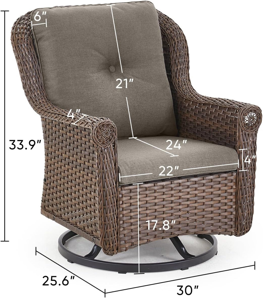 Patio Chairs Outdoor Swivel Glider - Set of 4 High Back Outside Brown Wicker Rattan Rocking Chair with Thick Cushion for Porch Apartment Deck Yard Poolside Garden - Grey