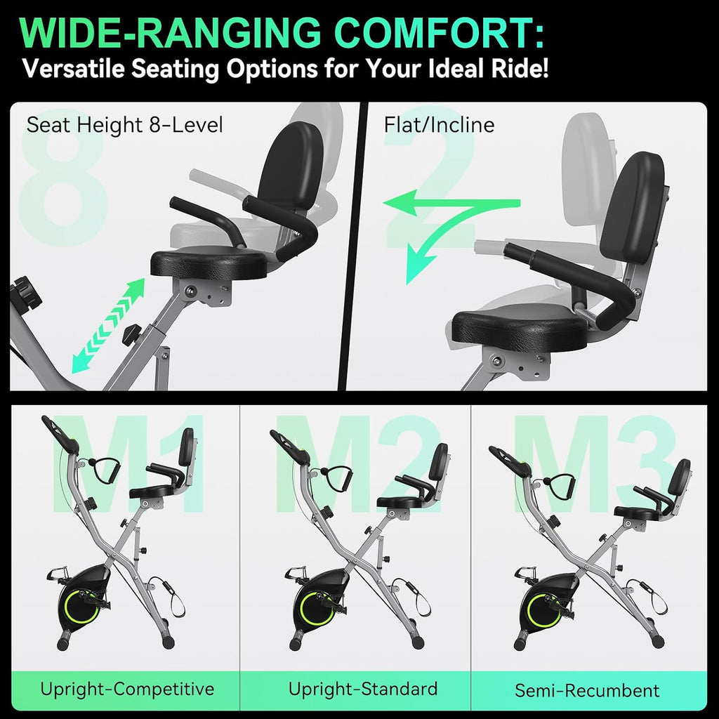 USLIM Foldable Exercise Bike Stationary Bikes for Home, 5 IN 1 Indoor Workout Bike, Cycling Bike with 16-Level Quiet Magnetic Resistance, 6.6 LBS Flywheel and 300LBS Capacity for Senior and Home Workout