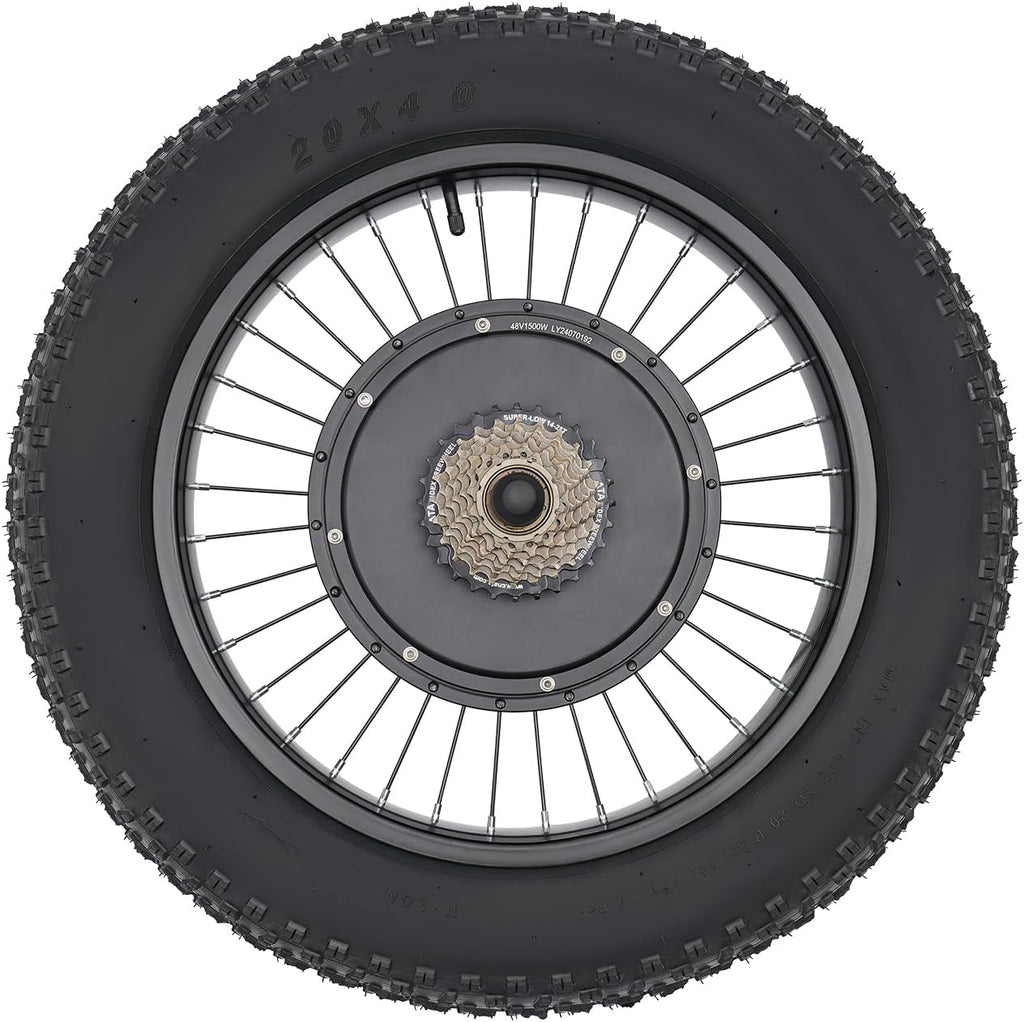 20' 48V 1500W E-Bike Rear Wheel Conversion Kit, Snow Bike Electric Bicycle Fat Snow Tire Motor Kit Brushless Gearless Rear Wheel Hub Motor w/ LCD Display for Mountain Bikes, Variable-Speed Bikes