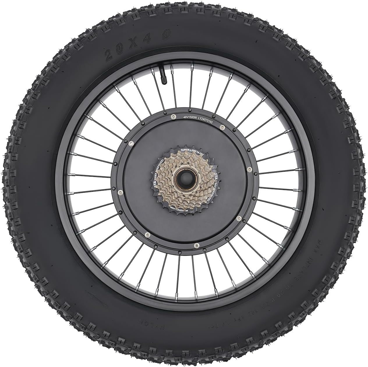 20' 48V 1500W E-Bike Rear Wheel Conversion Kit, Snow Bike Electric Bicycle Fat Snow Tire Motor Kit Brushless Gearless Rear Wheel Hub Motor w/ LCD Display for Mountain Bikes, Variable-Speed Bikes