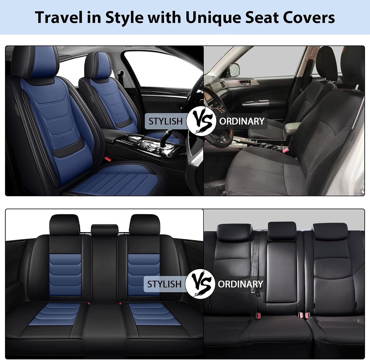 Fit for Chevrolet Silverado 1500 2000-2026 Custom Seat Covers, PU Leather Car Seat Covers, Full Coverage Protection, Thick Cushioning Seat Protectors(Standard Front Row/Black Blue)