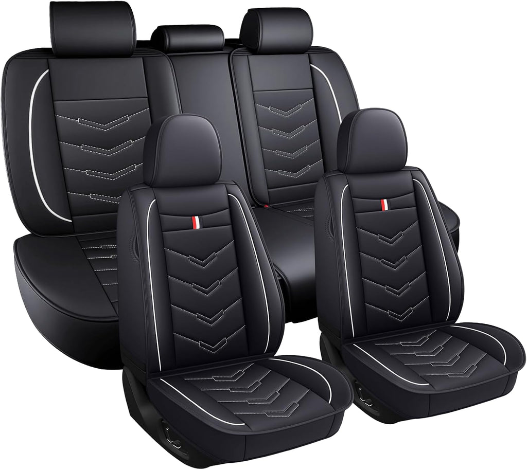 Car Seat Covers Fit for Buick Enclave 2008-2025, Leather Seat Covers for Car, Waterproof Non-Slip Durable Car Seat Protector(5 Seats,Black White)
