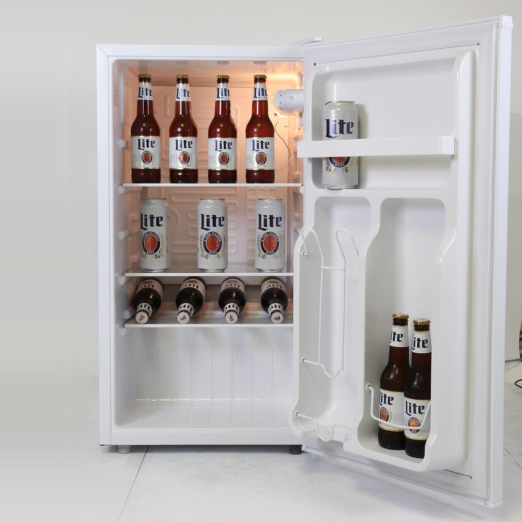 Miller Lite Koolatron Compact Fridge, Bottle Opener, 90 L/ 95 Quart 3.2 Cubic Foot for Snacks, Frozen Meals, Beverages, Juice, Beer, Den, Dorm, Office, Games Room, or RV